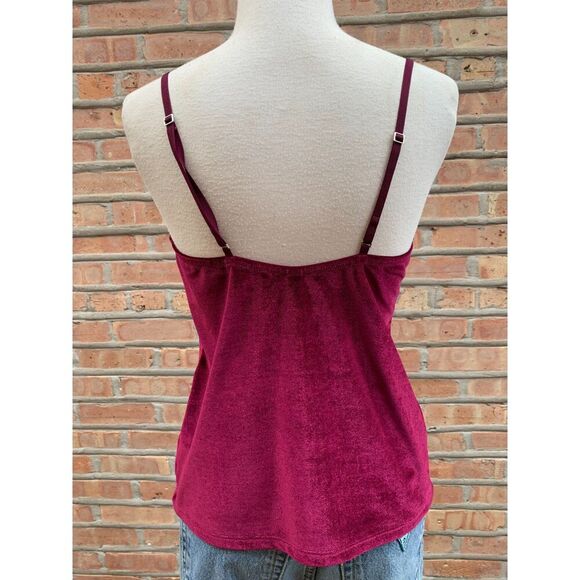 Jason Wu Velvet and Lace Burgundy Sleeveless Velour Lace Trim V-Neck Cami Top S - Picture 5 of 8